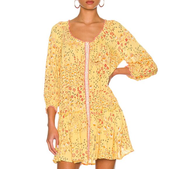 Poupette St. Barth Tesorino Mini Dress Yellow Bouquet S/M